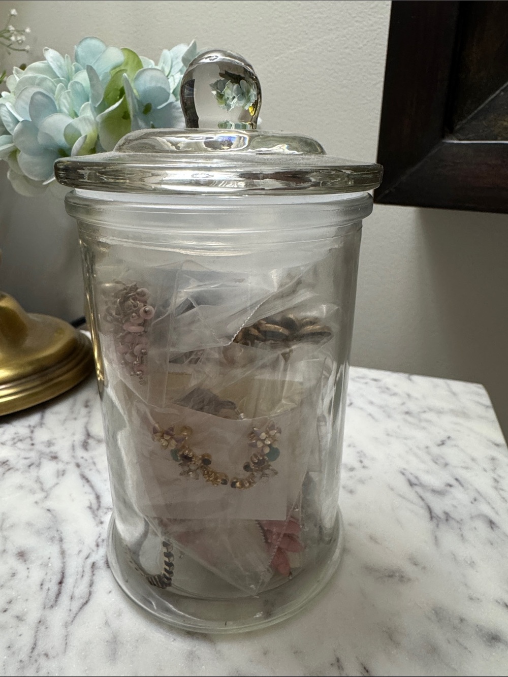 Earrings and rings assorted Clear Glass Apothecary Jar with Lid #1 - 15 pieces